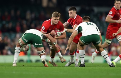 291125 - Wales v South Africa Springboks - Quilter Nations Series - Taine Plumtree of Wales is tackled by Franco Mostert of South Africa 