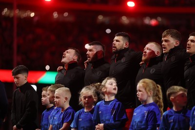 291125 - Wales v South Africa Springboks - Quilter Nations Series - Dewi Lake, Gareth Thomas, Rhys Davies, Keiron Assiratti and Alex Mann sing the anthem