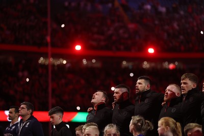 291125 - Wales v South Africa Springboks - Quilter Nations Series - Dewi Lake, Gareth Thomas, Rhys Davies and Keiron Assiratti of Wales sing the anthem