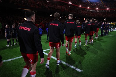 291125 - Wales v South Africa Springboks - Quilter Nations Series - Wales line up for the anthem