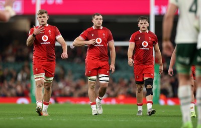 291125 - Wales v South Africa Springboks - Quilter Nations Series - Taine Plumtree, Ben Carter and Alex Mann of Wales 