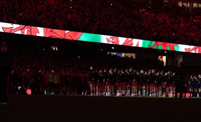 291125 - Wales v South Africa Springboks, Quilter Nations Series - The Wales team line up for the anthems