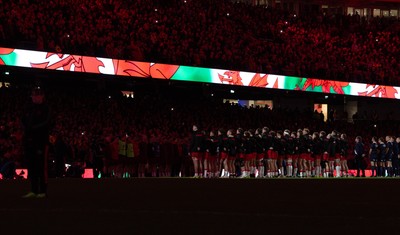 291125 - Wales v South Africa Springboks, Quilter Nations Series - The Wales team line up for the anthems