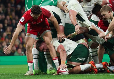 291125 - Wales v South Africa Springboks, Quilter Nations Series - Jasper Wiese of South Africa scores try