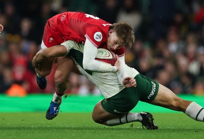 291125 - Wales v South Africa Springboks, Quilter Nations Series - Ellis Mee of Wales is tackled by Andre Esterhuizen of South Africa