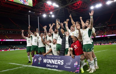 291125 - Wales v South Africa Springboks, Quilter Nations Series - South Africa celebrate as they lift The Prince William Cup