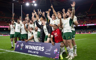 291125 - Wales v South Africa Springboks, Quilter Nations Series - South Africa celebrate as they lift The Prince William Cup