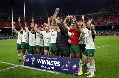 291125 - Wales v South Africa Springboks, Quilter Nations Series - South Africa celebrate as they lift The Prince William Cup