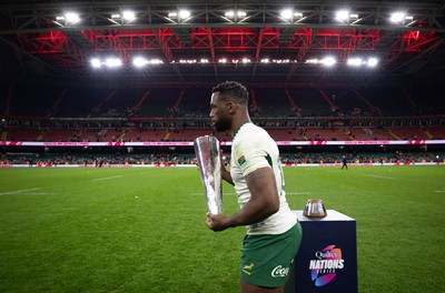 291125 - Wales v South Africa Springboks, Quilter Nations Series - Siya Kolisi of South Africa collects The Prince William Cup
