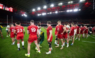 291125 - Wales v South Africa Springboks, Quilter Nations Series - Players congratulate each other at the end of the match