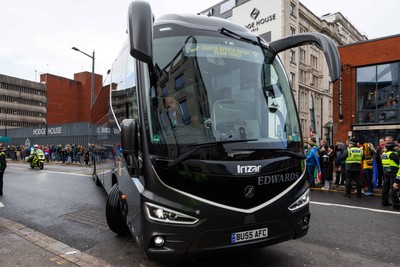 291125 - Wales v South Africa - Quilter Nations Series - South Africa team bus arrives at Principality Stadium