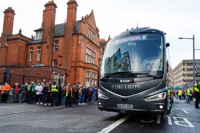 291125 - Wales v South Africa - Quilter Nations Series - Wales team bus arrives at Principality Stadium