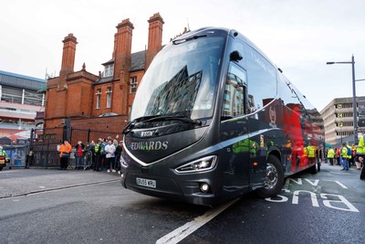 291125 - Wales v South Africa - Quilter Nations Series - Wales team bus arrives at Principality Stadium