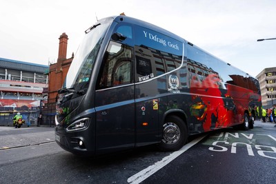 291125 - Wales v South Africa - Quilter Nations Series - Wales team bus arrives at Principality Stadium