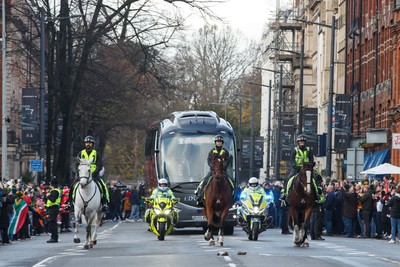 291125 - Wales v South Africa - Quilter Nations Series - Wales team bus arrives at Principality Stadium