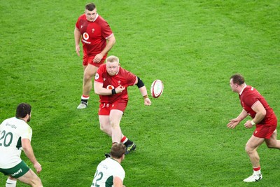 291125 - Wales v South Africa - Quilter Nations Series - Keiron Assiratti of Wales passes the ball to Dewi Lake