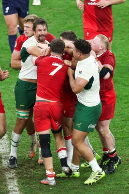 291125 - Wales v South Africa - Quilter Nations Series - Eben Etzebeth of South Africa and Alex Mann of Wales tussle before Eben Etzebeth is shown a red card for making contact with his eye