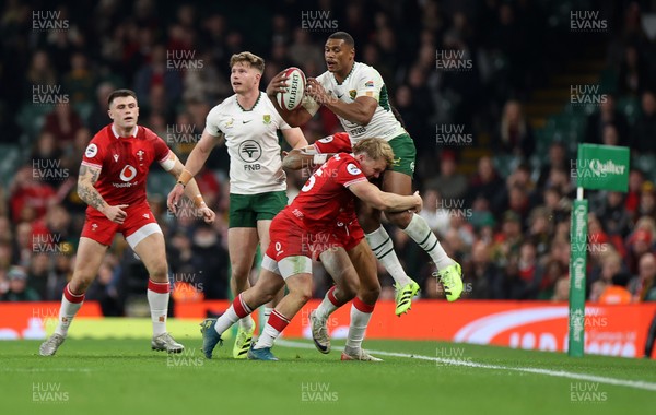291125 - Wales v South Africa Springboks - Quilter Nations Series - Damian Willemse of South Africa is tackled by Blair Murray of Wales 
