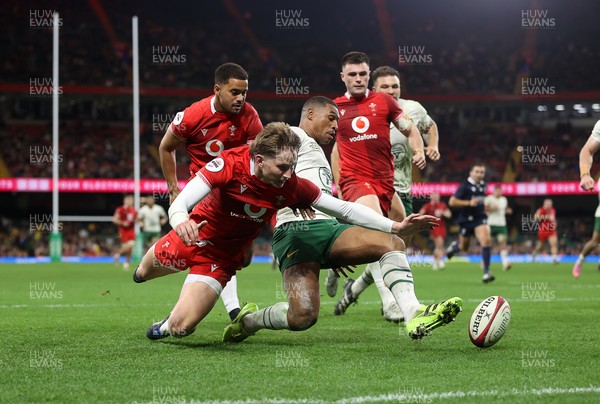 291125 - Wales v South Africa Springboks - Quilter Nations Series - Ellis Mee of Wales can�t get a hand to the ball