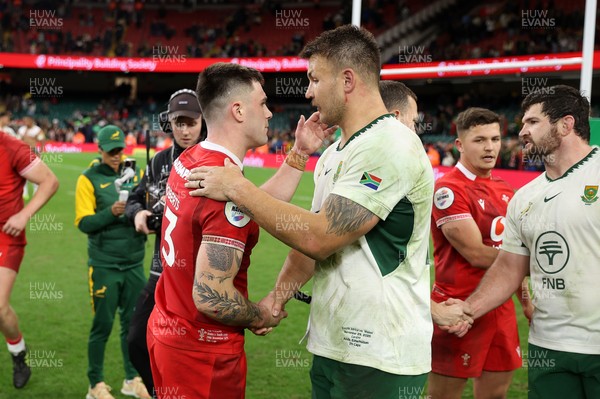 291125 - Wales v South Africa Springboks - Quilter Nations Series - Joe Roberts of Wales shakes hands with the opposition at full time