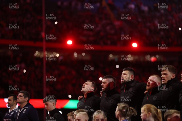291125 - Wales v South Africa Springboks - Quilter Nations Series - Dewi Lake, Gareth Thomas, Rhys Davies and Keiron Assiratti of Wales sing the anthem