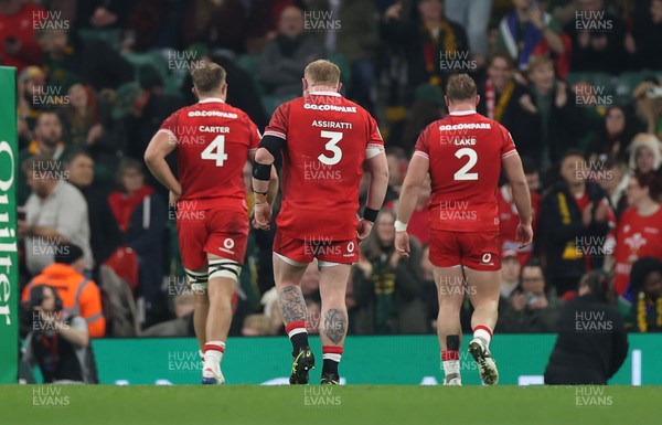 291125 - Wales v South Africa Springboks - Quilter Nations Series - Ben Carter, Keiron Assiratti and Dewi Lake of Wales 