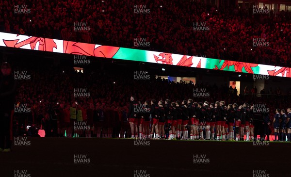 291125 - Wales v South Africa Springboks, Quilter Nations Series - The Wales team line up for the anthems