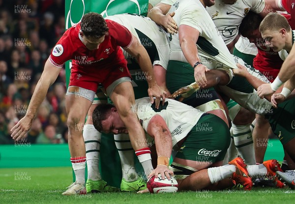 291125 - Wales v South Africa Springboks, Quilter Nations Series - Jasper Wiese of South Africa scores try
