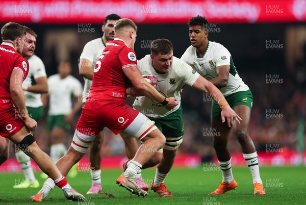 291125 - Wales v South Africa Springboks, Quilter Nations Series - Jasper Wiese of South Africa is held by Taine Plumtree of Wales