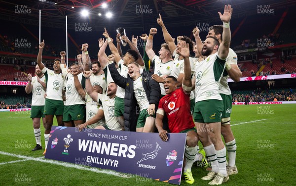 291125 - Wales v South Africa Springboks, Quilter Nations Series - South Africa celebrate as they lift The Prince William Cup