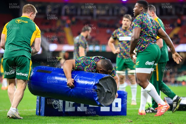 291125 - Wales v South Africa - Quilter Nations Series - South Africa players warming up before game 
