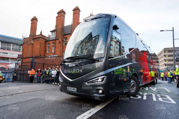 291125 - Wales v South Africa - Quilter Nations Series - Wales team bus arrives at Principality Stadium