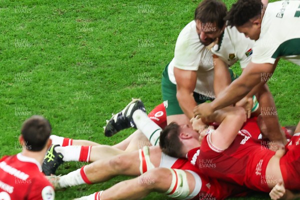 291125 - Wales v South Africa - Quilter Nations Series - Alex Mann of Wales and Eben Etzebeth of South Africa tussle on the floor ahead of the incident that led to Eben Etzebeth being sent off