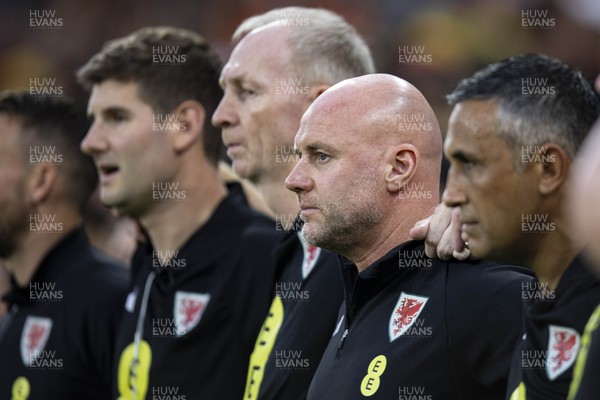070923 - Wales v South Korea - International Friendly - Wales head coach Rob Page during the national anthem