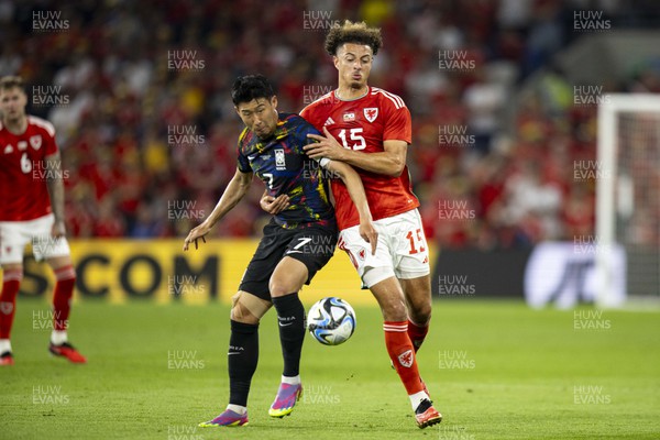 070923 - Wales v South Korea - International Friendly - Ethan Ampadu of Wales of Wales in action against Heung-Min Son of South Korea