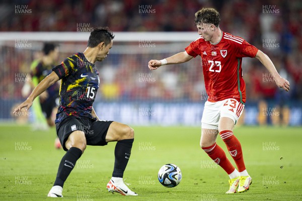 070923 - Wales v South Korea - International Friendly - Nathan Broadhead of Wales in action against Seunghyun Jung of South Korea