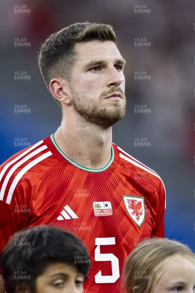 070923 - Wales v South Korea - International Friendly - Chris Mepham of Wales during the national anthem