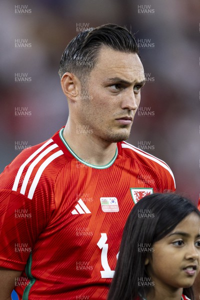 070923 - Wales v South Korea - International Friendly - Connor Roberts of Wales during the national anthem