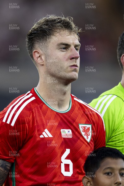 070923 - Wales v South Korea - International Friendly - Joe Rodon of Wales during the national anthem