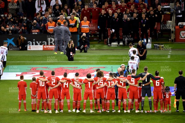 111018 - Wales v Spain - International Friendly Football - Wales players line up for the anthems