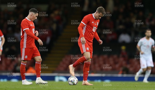 111018 - Wales v Spain - International Friendly - Dejected Harry Wilson and Aaron Ramsey of Wales