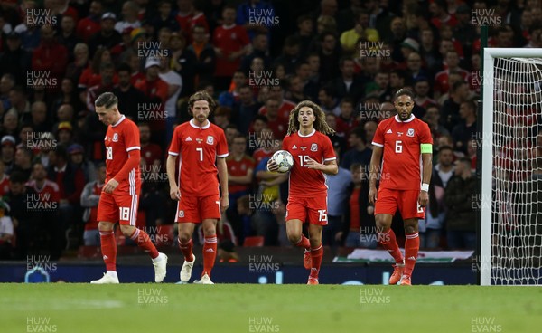 111018 - Wales v Spain - International Friendly - Dejected Harry Wilson, Joe Allen, Ethan Ampadu and Ashley Williams of Wales