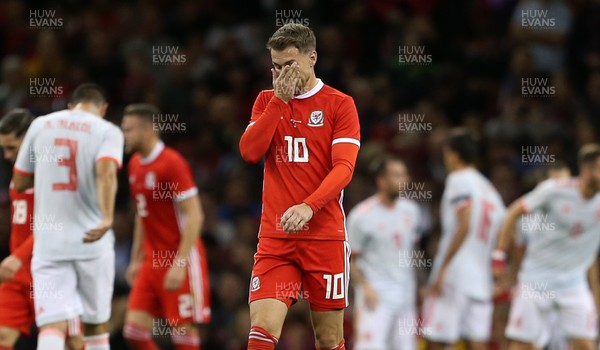 111018 - Wales v Spain - International Friendly - Dejected Aaron Ramsey of Wales