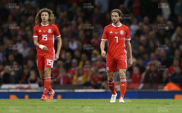 111018 - Wales v Spain - International Friendly - Ethan Ampadu and Joe Allen of Wales