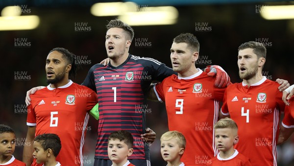 111018 - Wales v Spain - International Friendly - Ashley Williams, Wayne Hennessey, Sam Vokes and Ben Davies of Wales