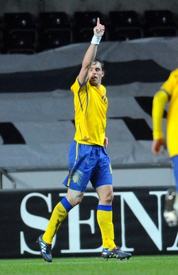 03.03.10 - International Football Friendly, Wales v Sweden Sweden's Johan Elmander celebrates after scoring goal 