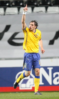 03.03.10 ... Wales v Sweden, Friendly International, Swansea -  Sweden's Johan Elmander celebrates after scoring goal 