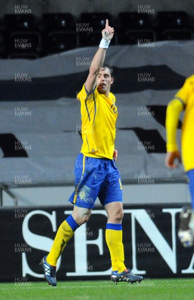 03.03.10 - International Football Friendly, Wales v Sweden Sweden's Johan Elmander celebrates after scoring goal 