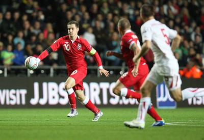 07.10.11 -  Wales v Switzerland, Euro 2012 Qualifying Match -  Wales' Aaron Ramsey breaks away 