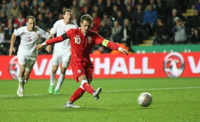 07.10.11 -  Wales v Switzerland, Euro 2012 Qualifying Match -  Wales' Aaron Ramsey scores goal from the penalty spot  